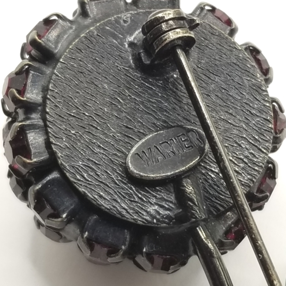Warner Vintage Cherry Brooch Pin Japanned Rhinestone Black Back Fruit 3D Red - Picture 13 of 15